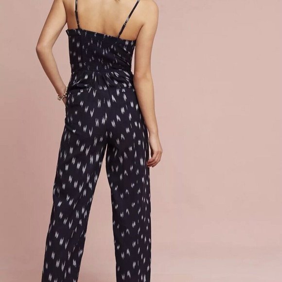 Like NEW Anthropologie Elevenses Womens Blue Ikat-Zip Front Jumpsuit Size 0 - Picture 3 of 14